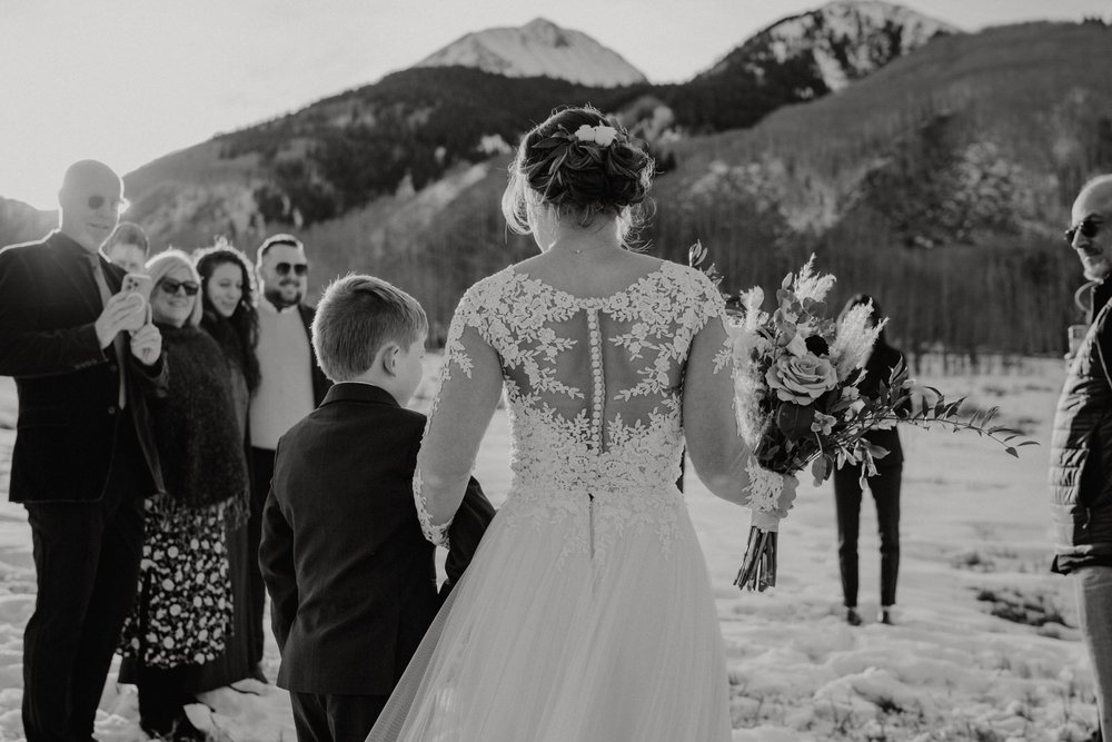 Stepson Walks Stepmom down Aisle at Aspen, Co Elopement | Colorado Elopement Wedding Photographer | keptrecord.com