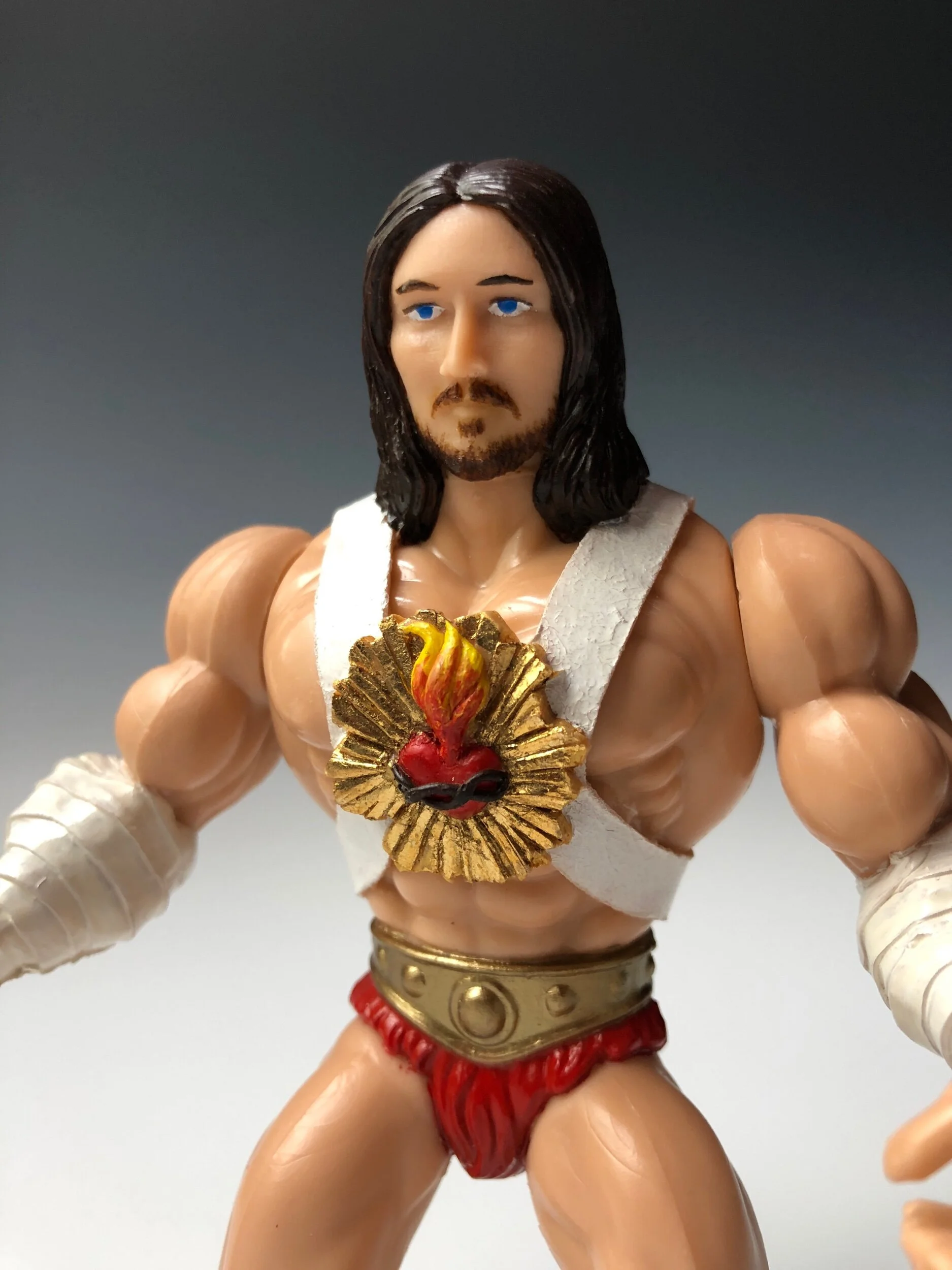  He-sus’ face was modeled after the actor Ted Neeley and was 3D sculpted and printed then molded and casted. 