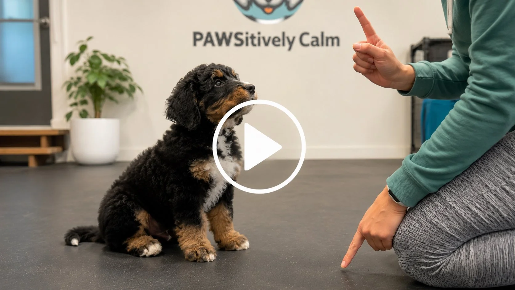 Puppy learning to distinguish between different obedience commands and respond appropriately to guidance.