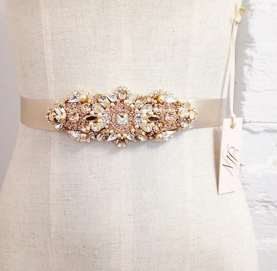 rose gold crystal bridal sash