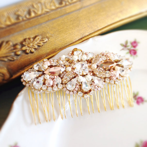 rose gold swarovski crystal hair comb