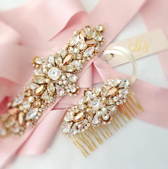 handmade rose gold crystal bridal hair comb