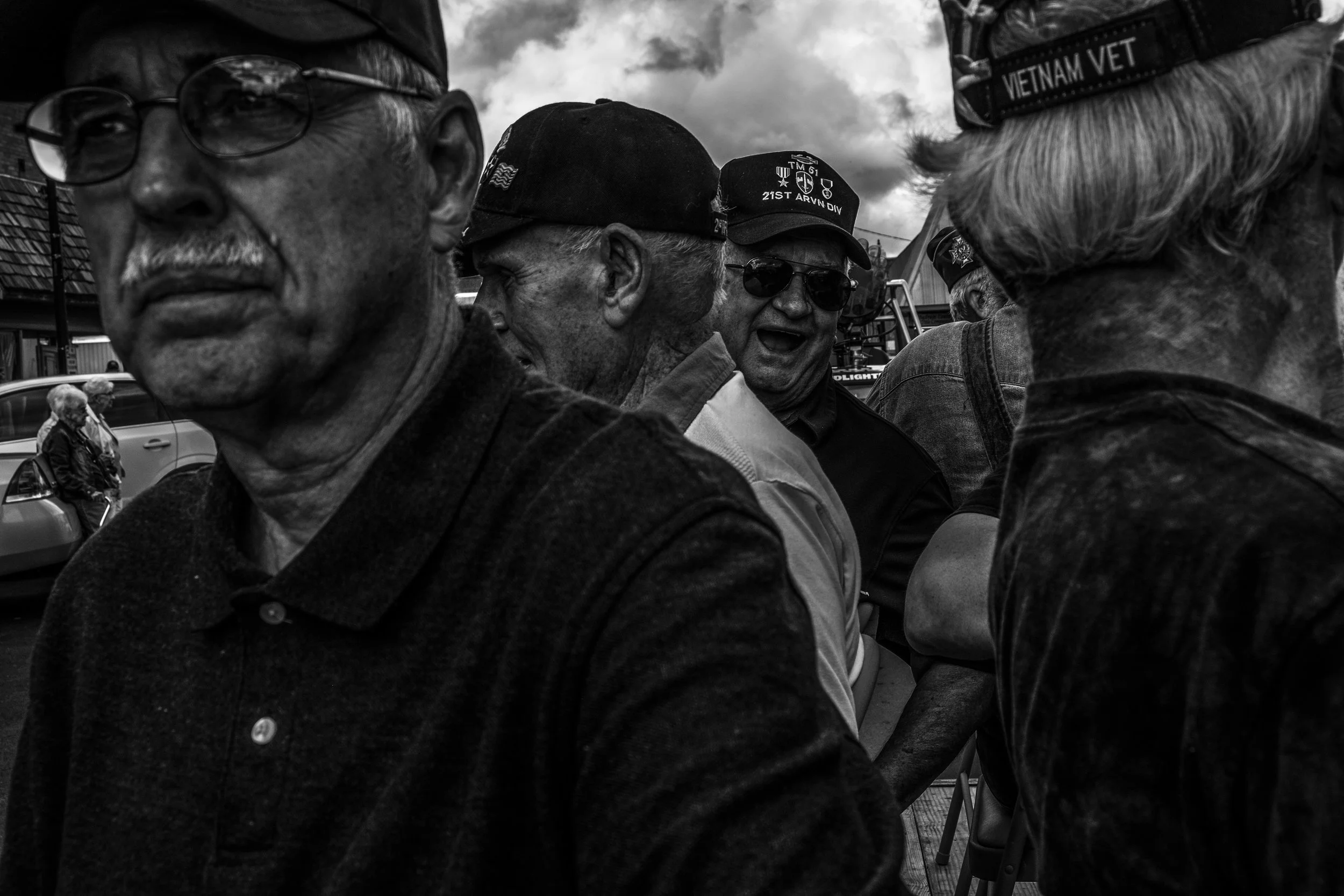 VFW quartermaster and retired Army Colonel, Erny Allen gives Marine Corp veteran Bill Walden (right) some sass during the Real American Heros Parade in Mexico, Missouri on Wednesday, Jun. 19, 2019.