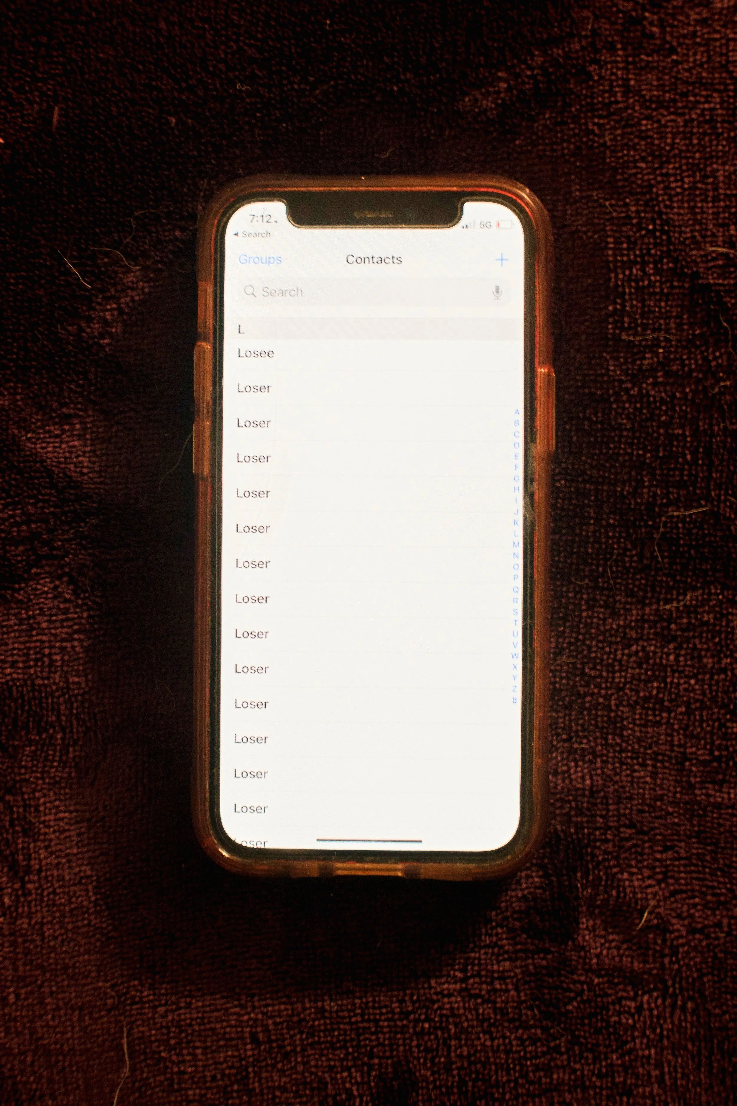 Scarlett’s phone shows the multiple saved phone numbers from her now former stalker on Tuesday, October 26, 2021. The stalker used online programs to generate fake phone numbers to defeat Scarlett’s privacy protections. Due to the nature of her work
