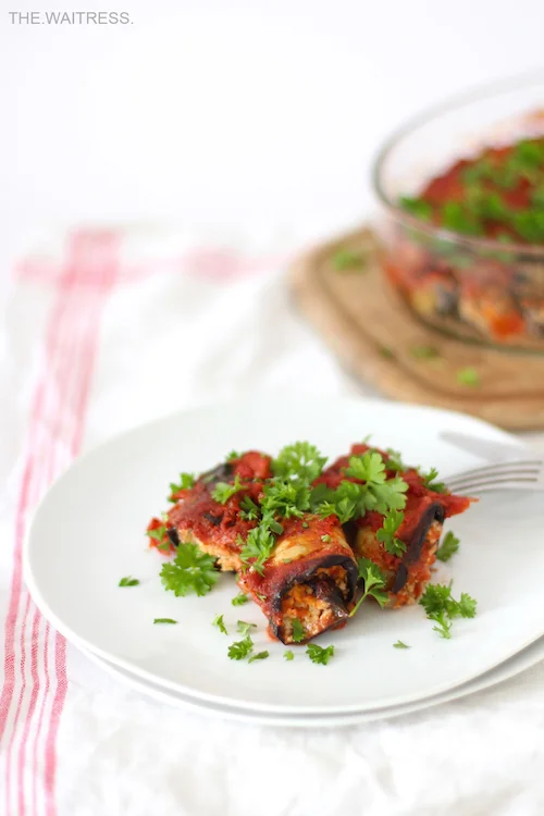 Rezept für Involtini di Melanzane mit Cashewkäse und Hirse