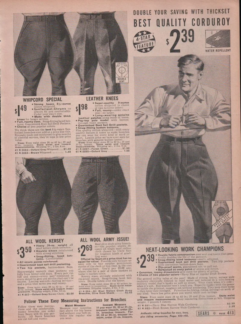 1938's ad for Whipcord riding breeches / jodphur.