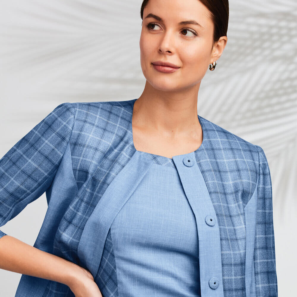 2021 Womens  Custom Made Check Pattern Tweed Skirt Suit  Pink