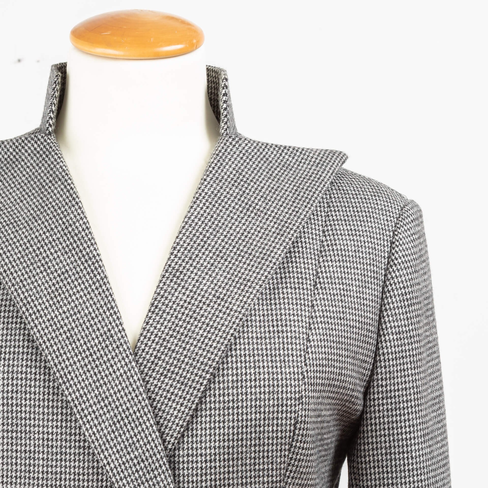 Blazer Double Breasted Stand-Up Collar Pied De Poule Houndstooth.