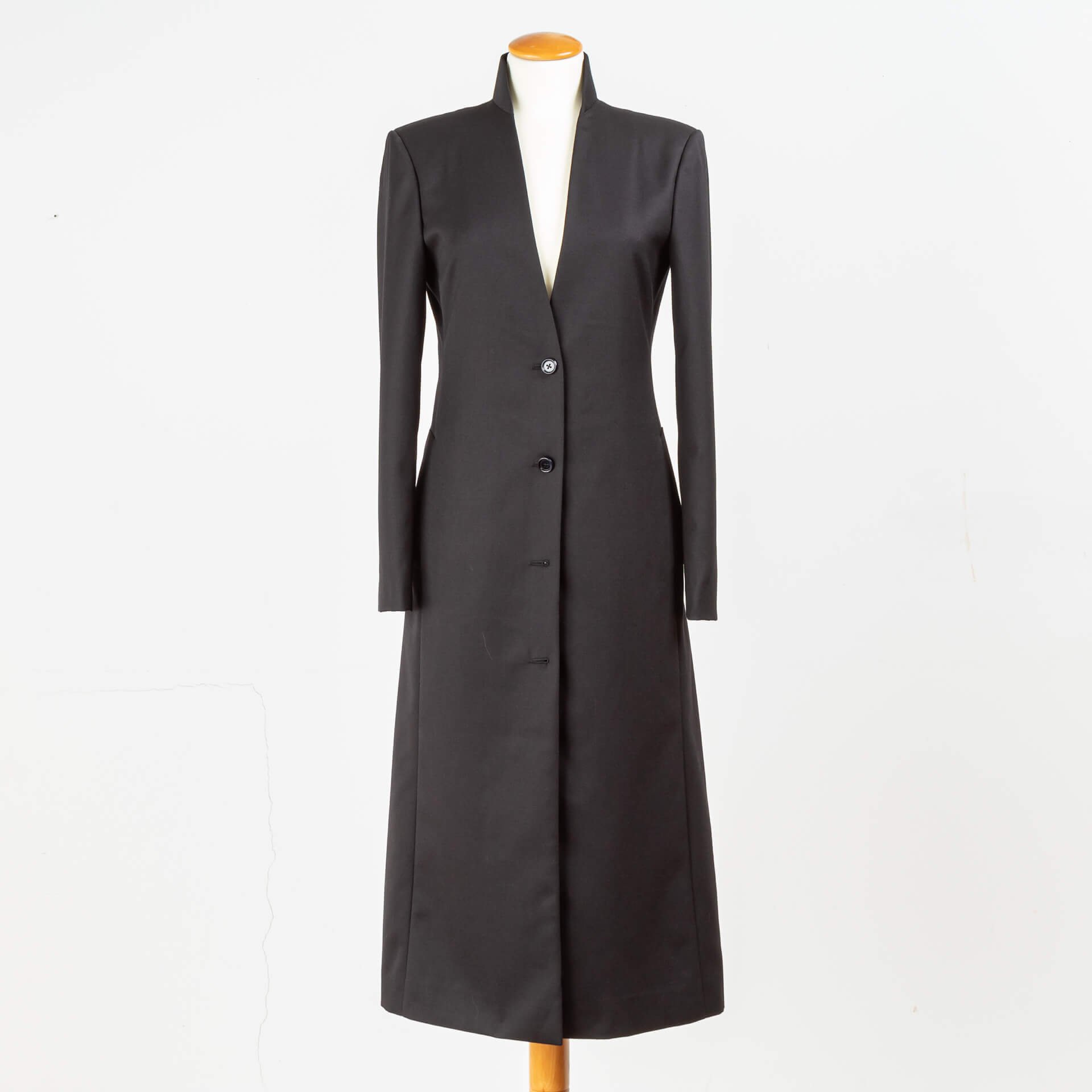 Ladies Coat Wool Black Bespoke Tailored.