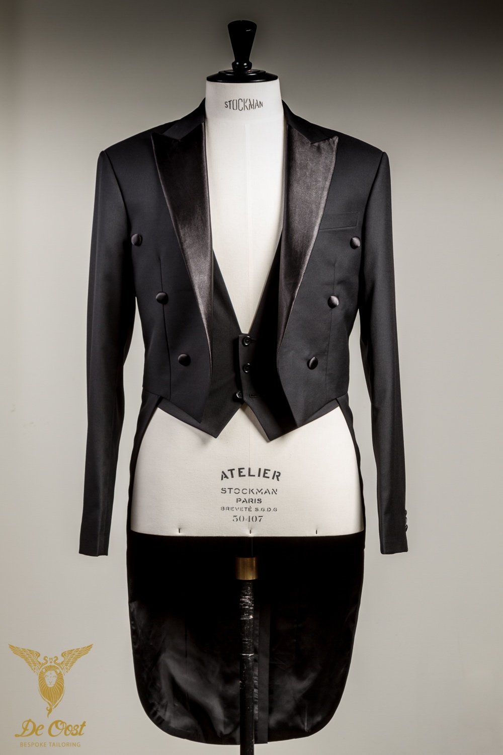 Tailored Black Tailcoat Satin With Faced Peaked Lapels &amp; Low Cut Waistcoat