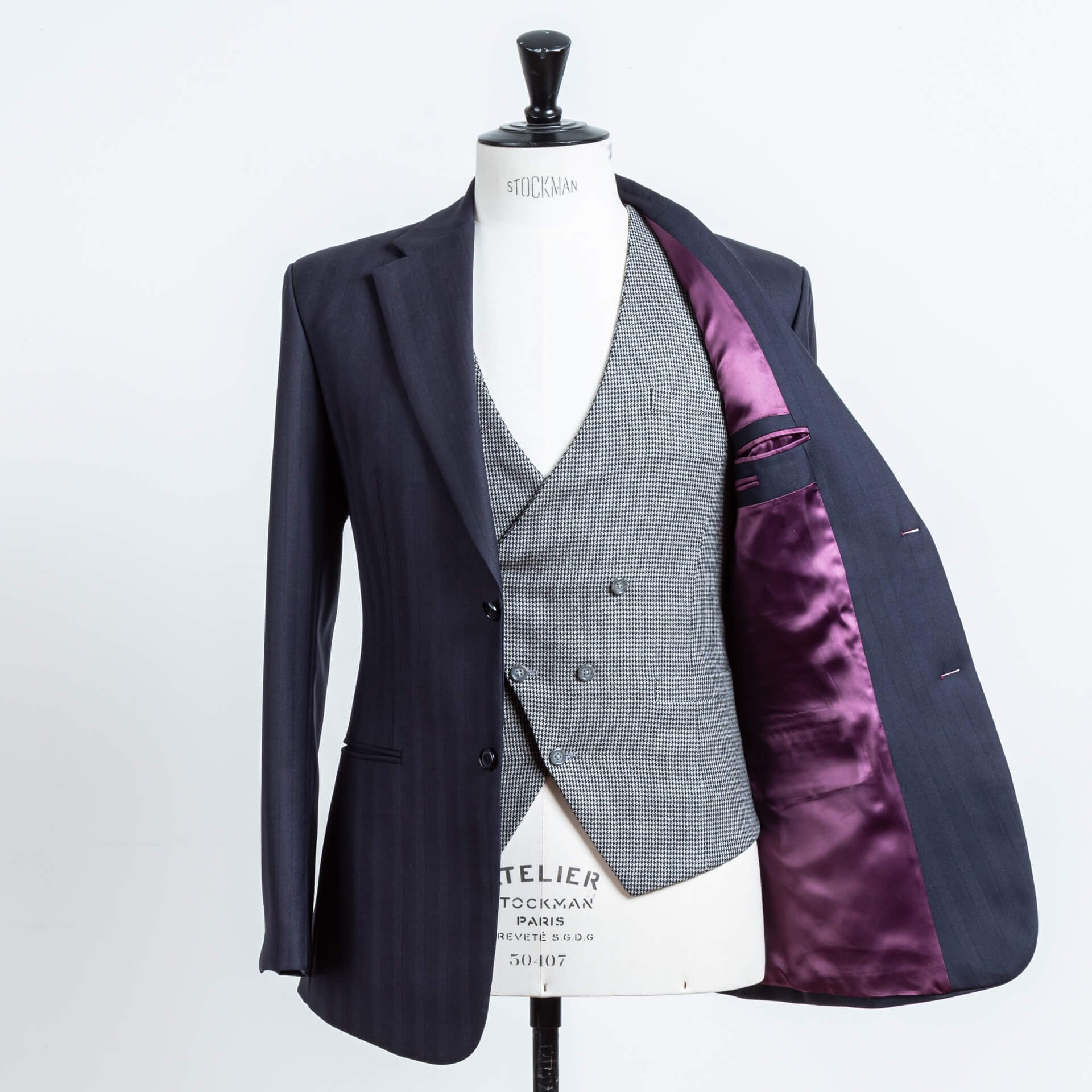 Shadow Stripe Worsted Wool Suit &amp; Pied De Poule Asymmetric Vest.