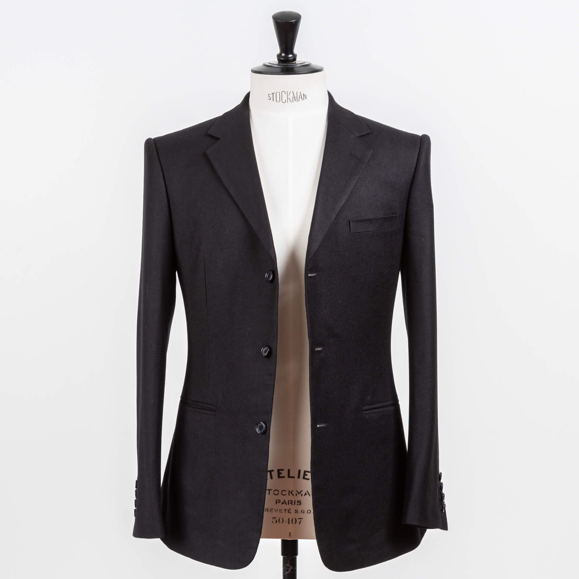 3 Button Suit Black Solid Con Rollino Shoulder — Bespoke Tailor for ...