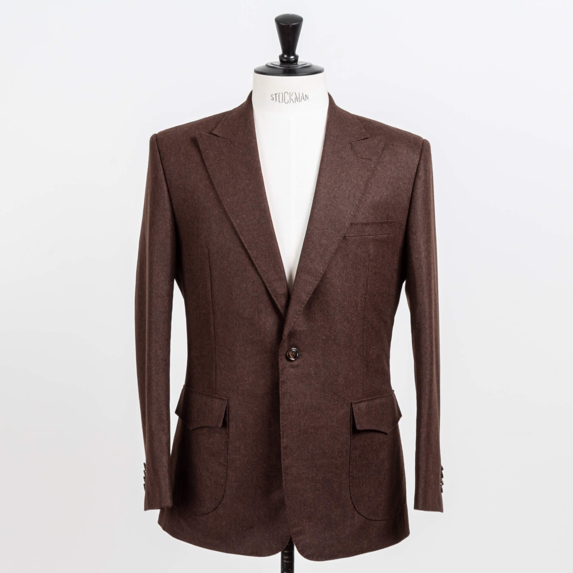 Jacket Blazer Patch Pockets With Flap Flannel Super 100's Plain Weave Brown