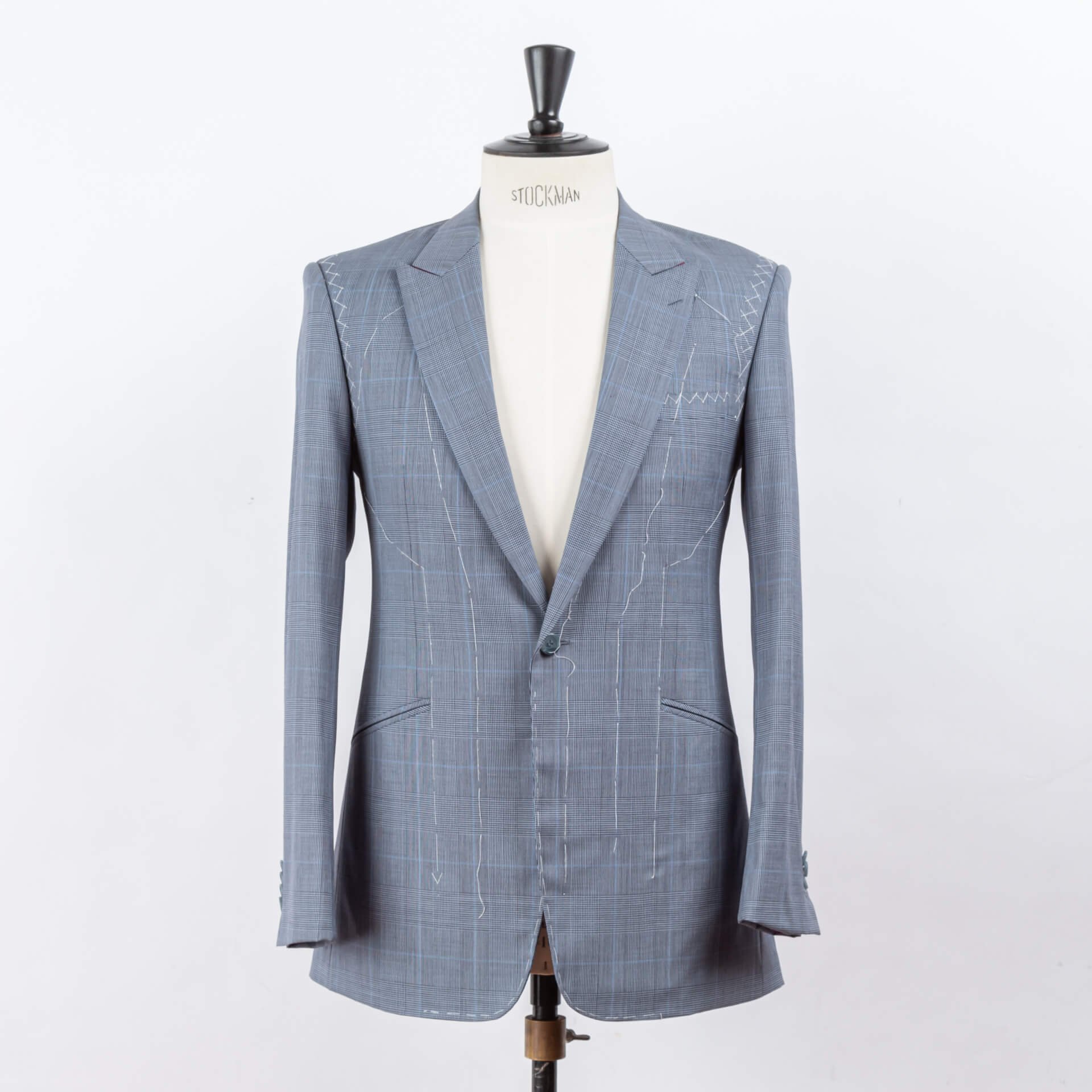 Summer Suit 1 Button Blue Glen Plaid with Blue Windowpane