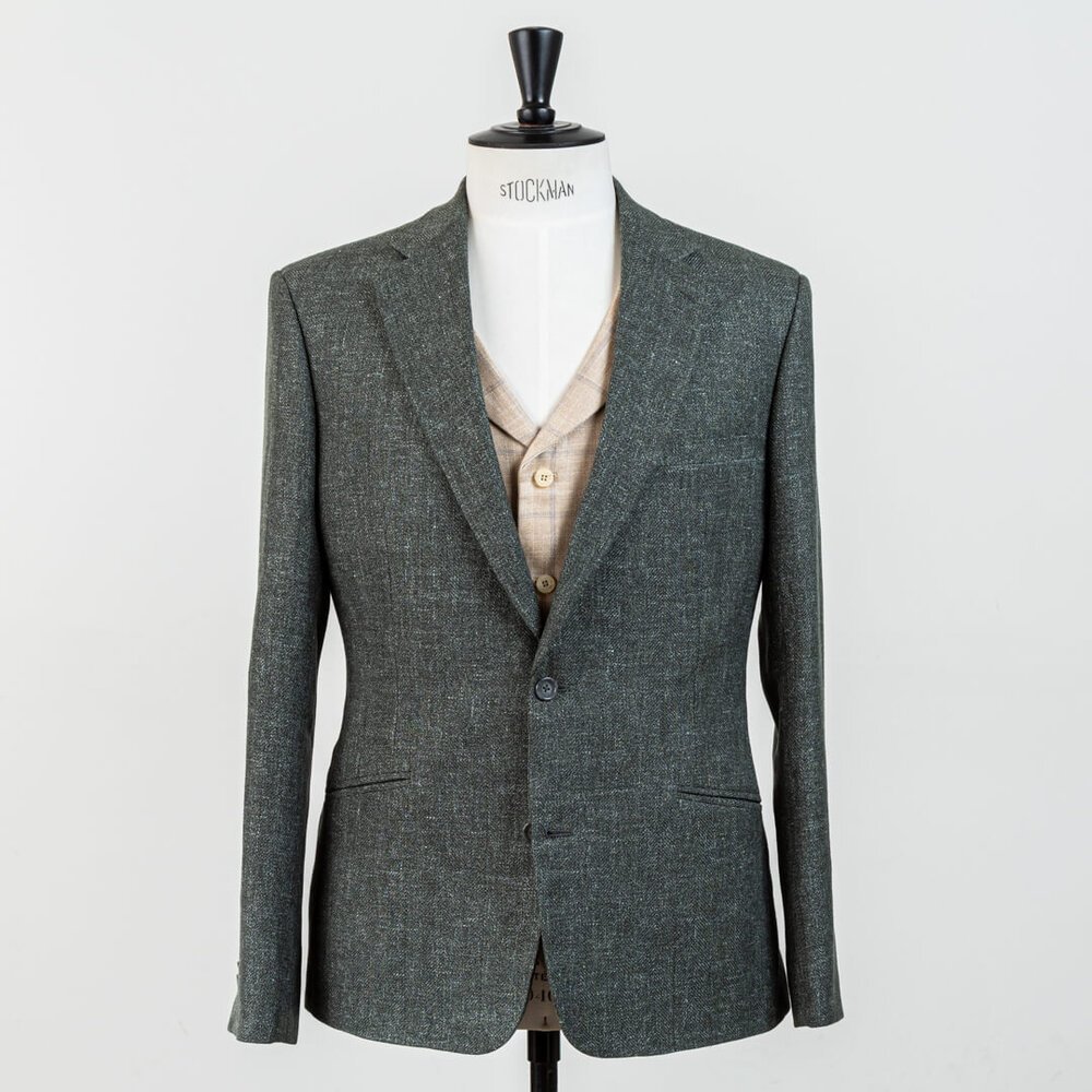 Olive Green Suit Wool Linen Silk With Bamboo Waistcoat