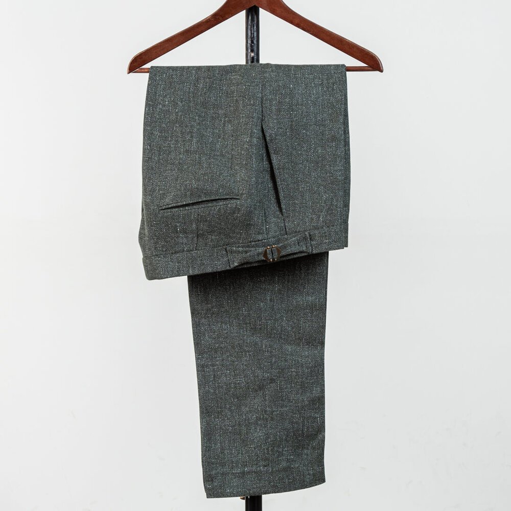 Olive Green Suit Wool Linen Silk With Bamboo Waistcoat