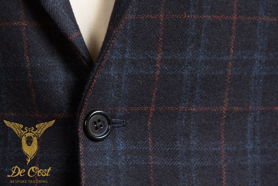 Jacket 2-Button Wool Cashmere Navy Windowpane Plaid Rust Decoration Holland Sherry