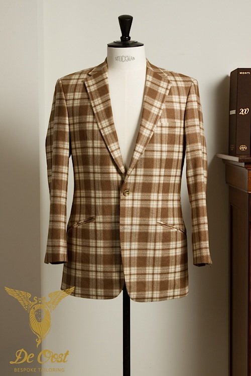 Blazer Jacket Men 2-Button Fawn Tartan Plaid Tobacco Heavy Weight Vintage Wool