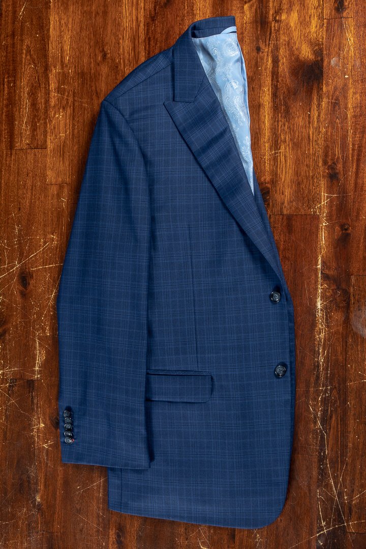 Bespoke Summer Suit Wool Cashmere Bright Blue Mock Glen
