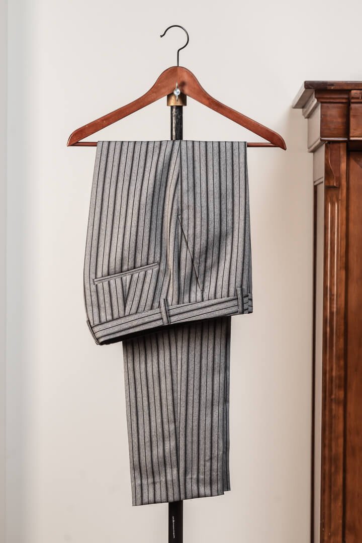 Bespoke Morning Coat Classic Black Herringbone Grey Morning Stripe Trousers
