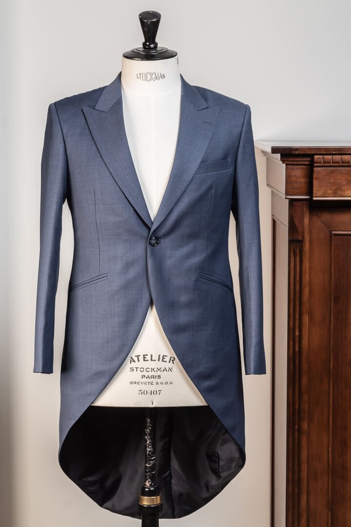 Morning Coat Groom Wedding Bespoke Blue Frock Coat Grey Trousers