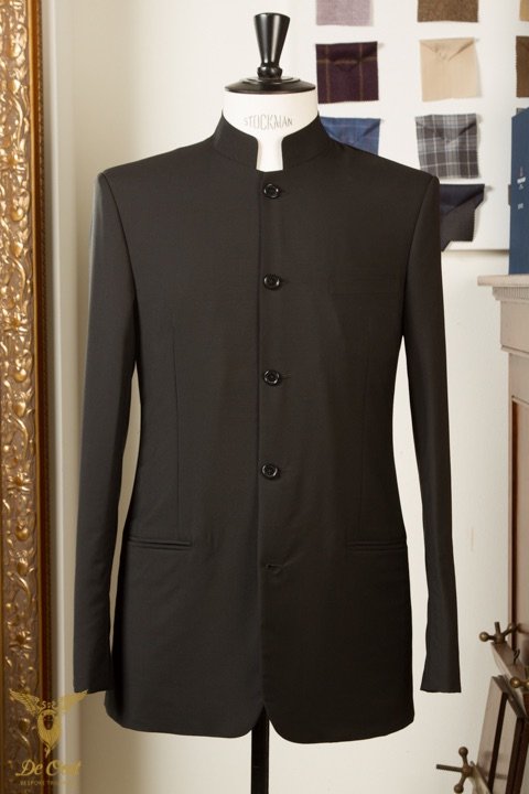 Nehru Mao Suit Jacket Black Lightweight Mohair Crease Free for Travelling