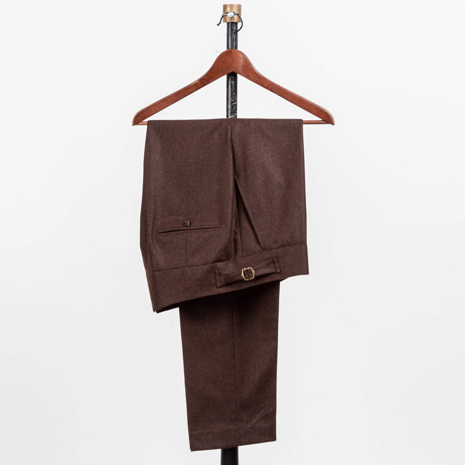 Trousers Flannel Brown With Button Closing Suspender Buttons Fishtail Buckle