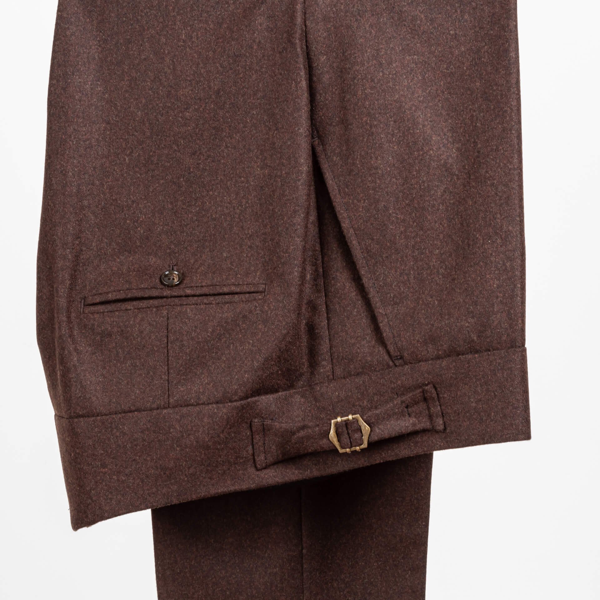 Trousers Flannel Brown With Button Closing Suspender Buttons Fishtail  Buckle — Bespoke Tailor for Custom Suits & Shirts.