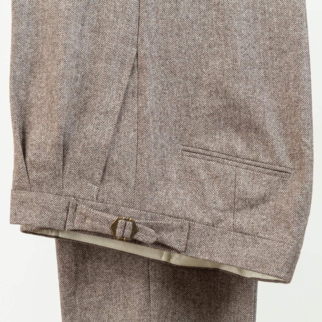 Pleated Front Flannel Trousers Light Fawn Herringbone Huddersfield Cloth 360 grm