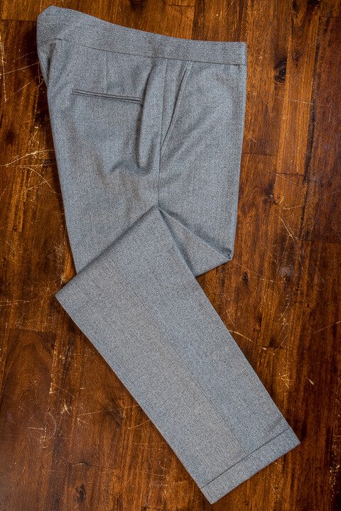 Light Grey Wool Herringbone Flannel Trousers