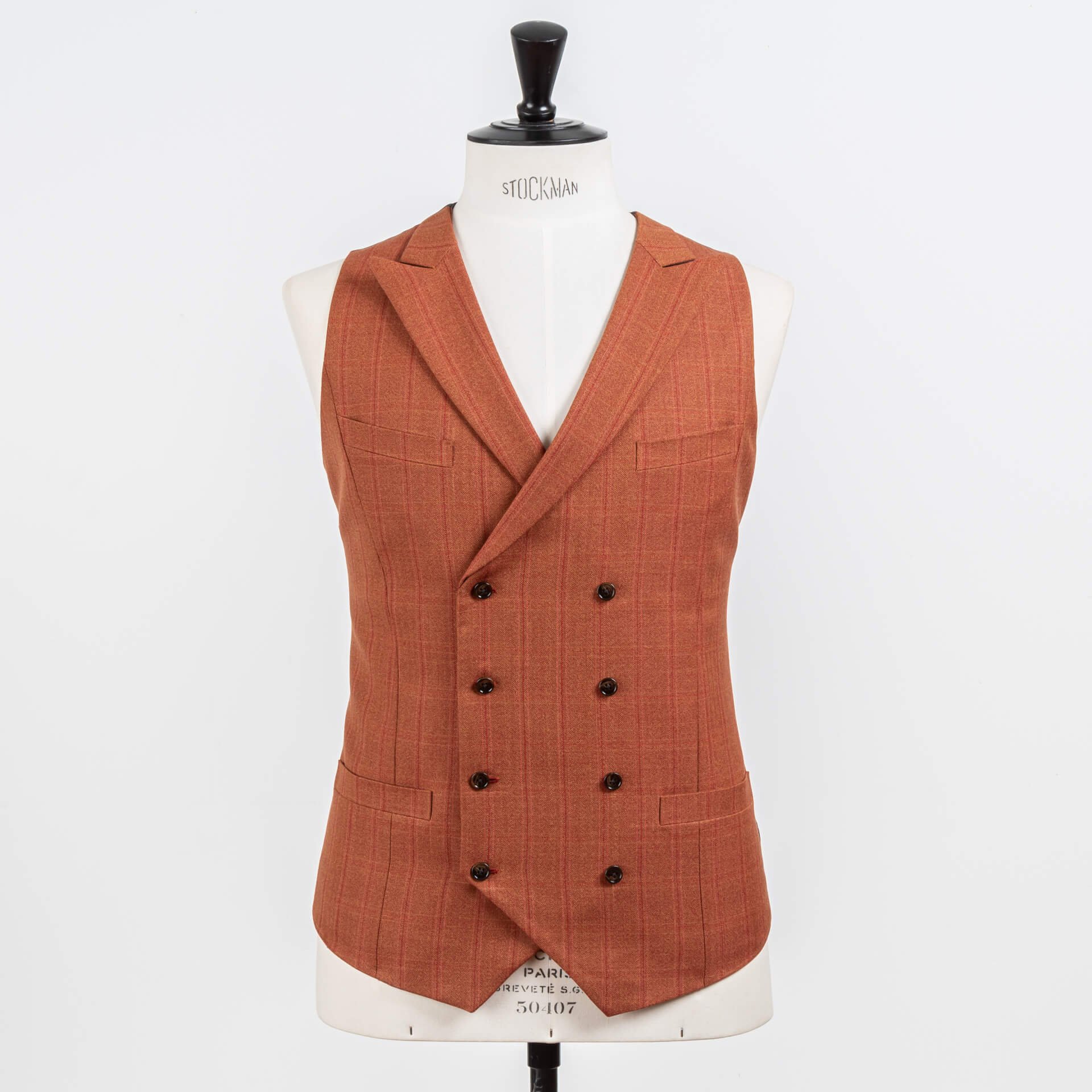 Double Breasted Waistcoat Orange Red Overcheck Breastpockets