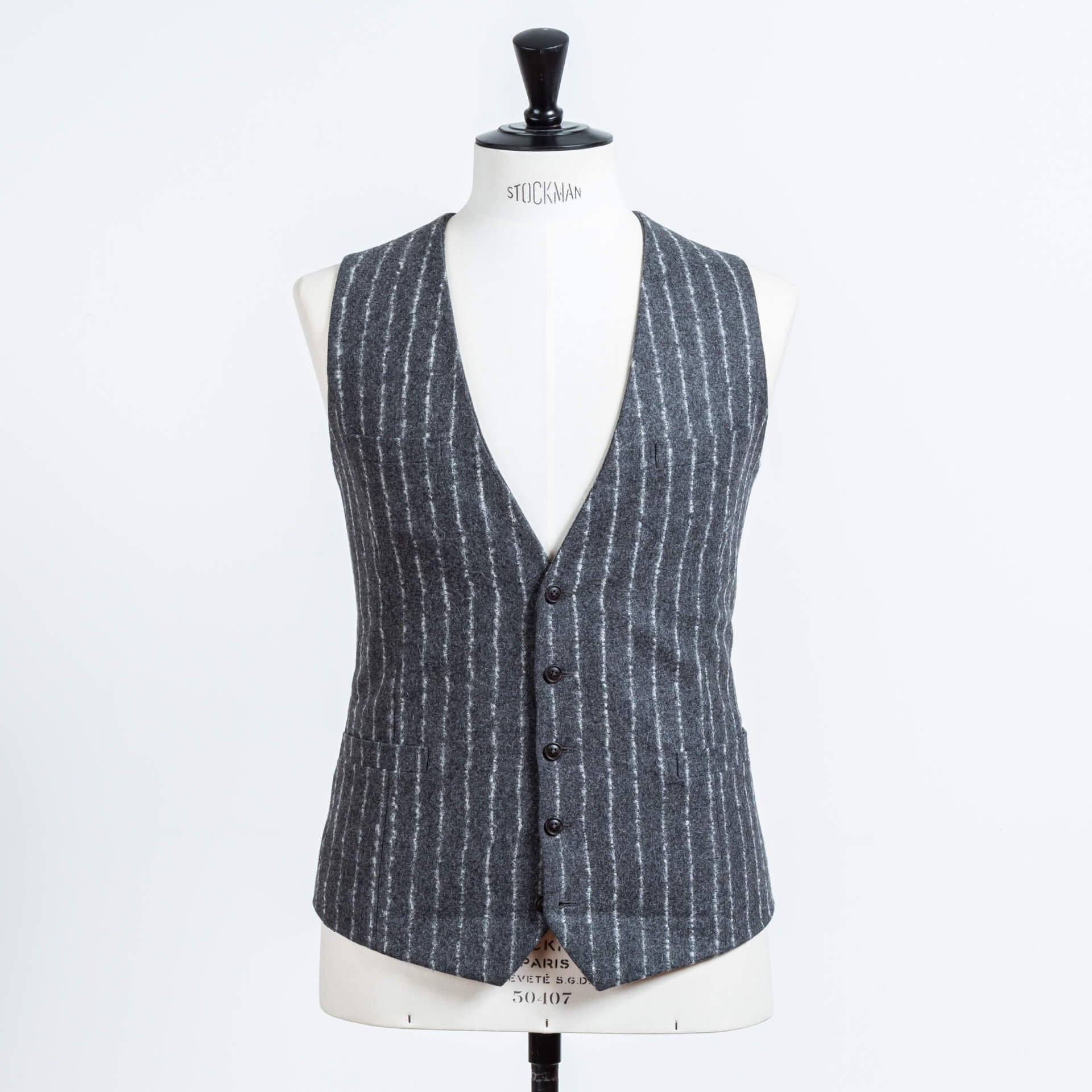 Waistcoat Unstructured Woollen Spun Chalkstripe Grey