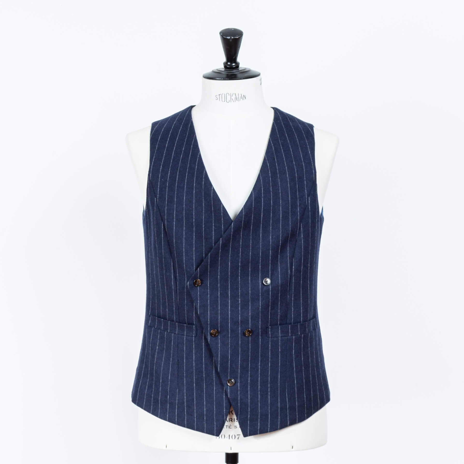 Flannel Asymmetric Chalk Stripe Waistcoat
