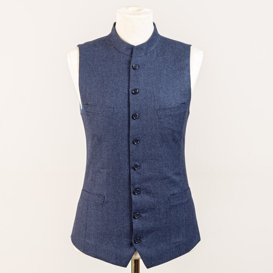 Nehru Stand Up Collar Waistcoat Blue Flannel. — Bespoke Tailor for ...