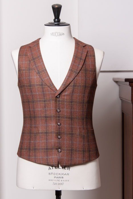 Hand Tailored Waistcoat With Notch Lapel Burnt Orange Sherry Cash Holland &amp; Sherry