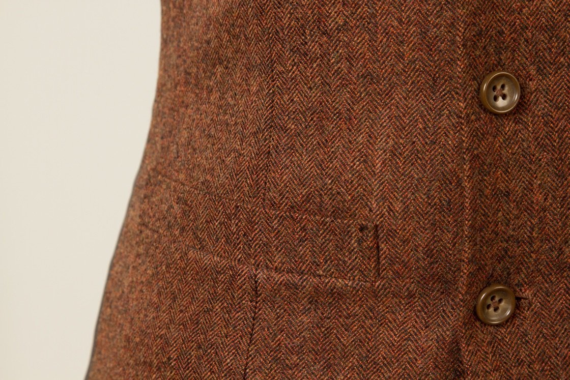 Wool Vest Gilet Double Breasted 5 x 2 Rust Herringbone 38 Inch Notch Lapel
