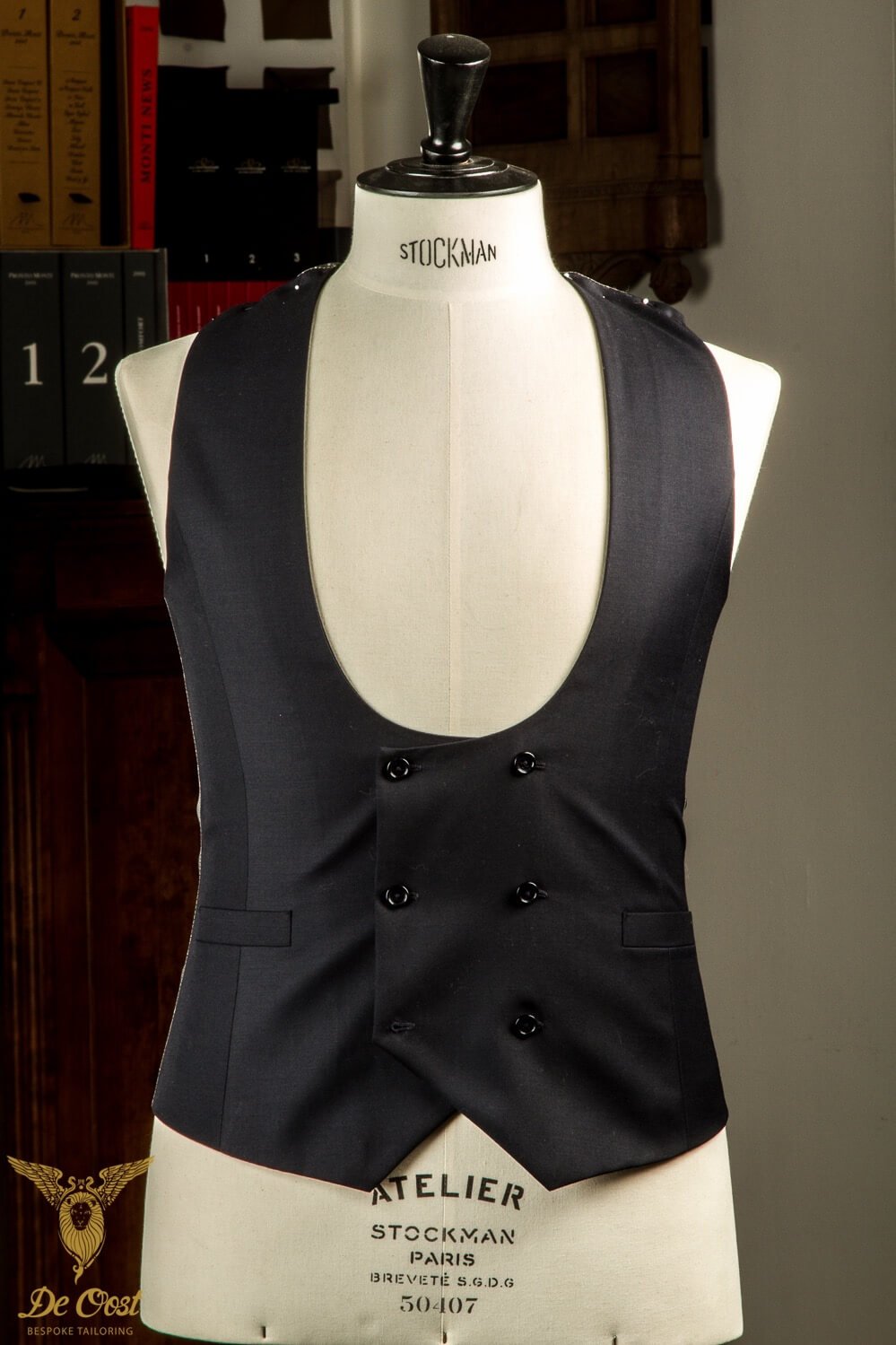 Bespoke Blue Double Breasted Waistcoat With Rounded Collar