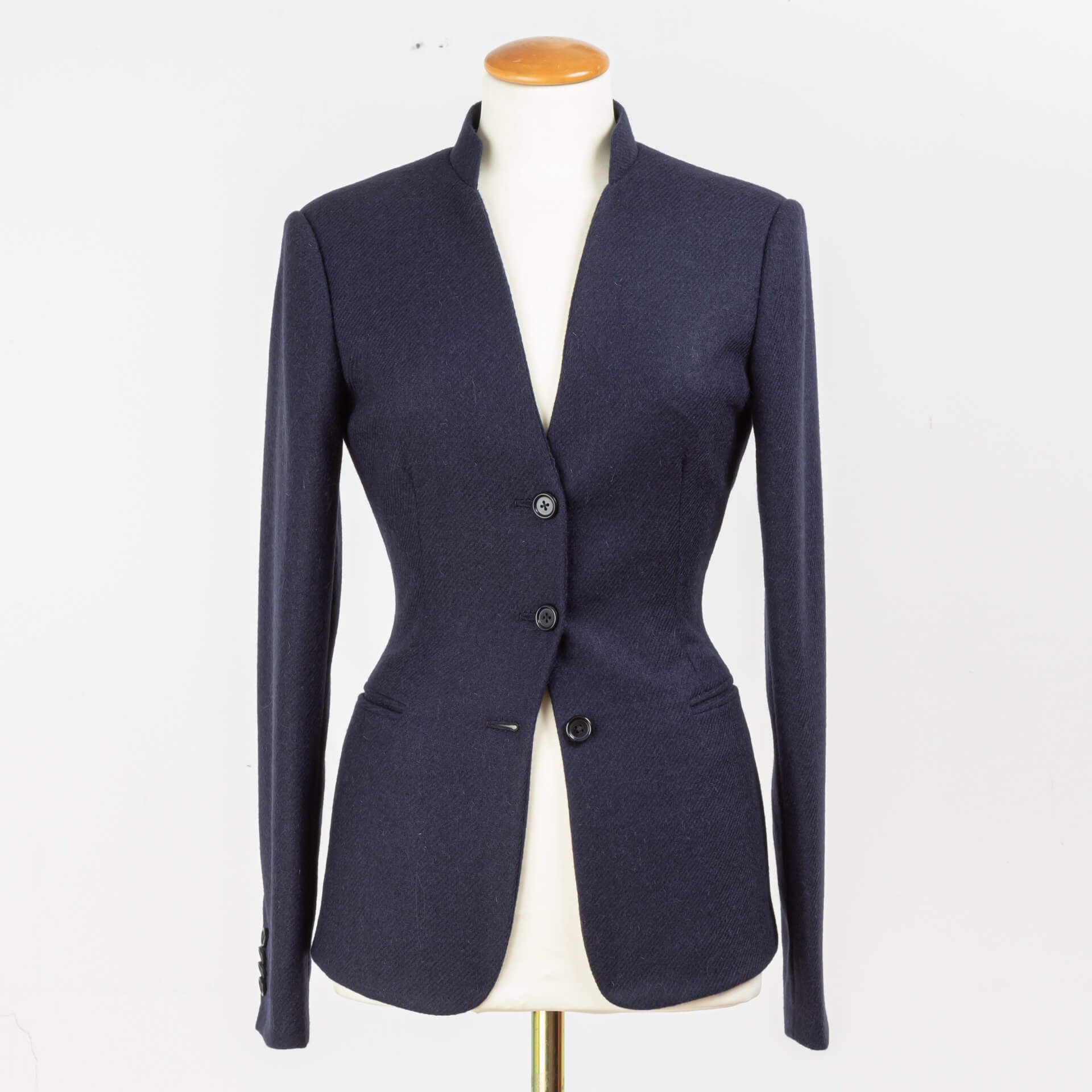 Ladies Jacket with Stand-Up Collar in Navy Tweed