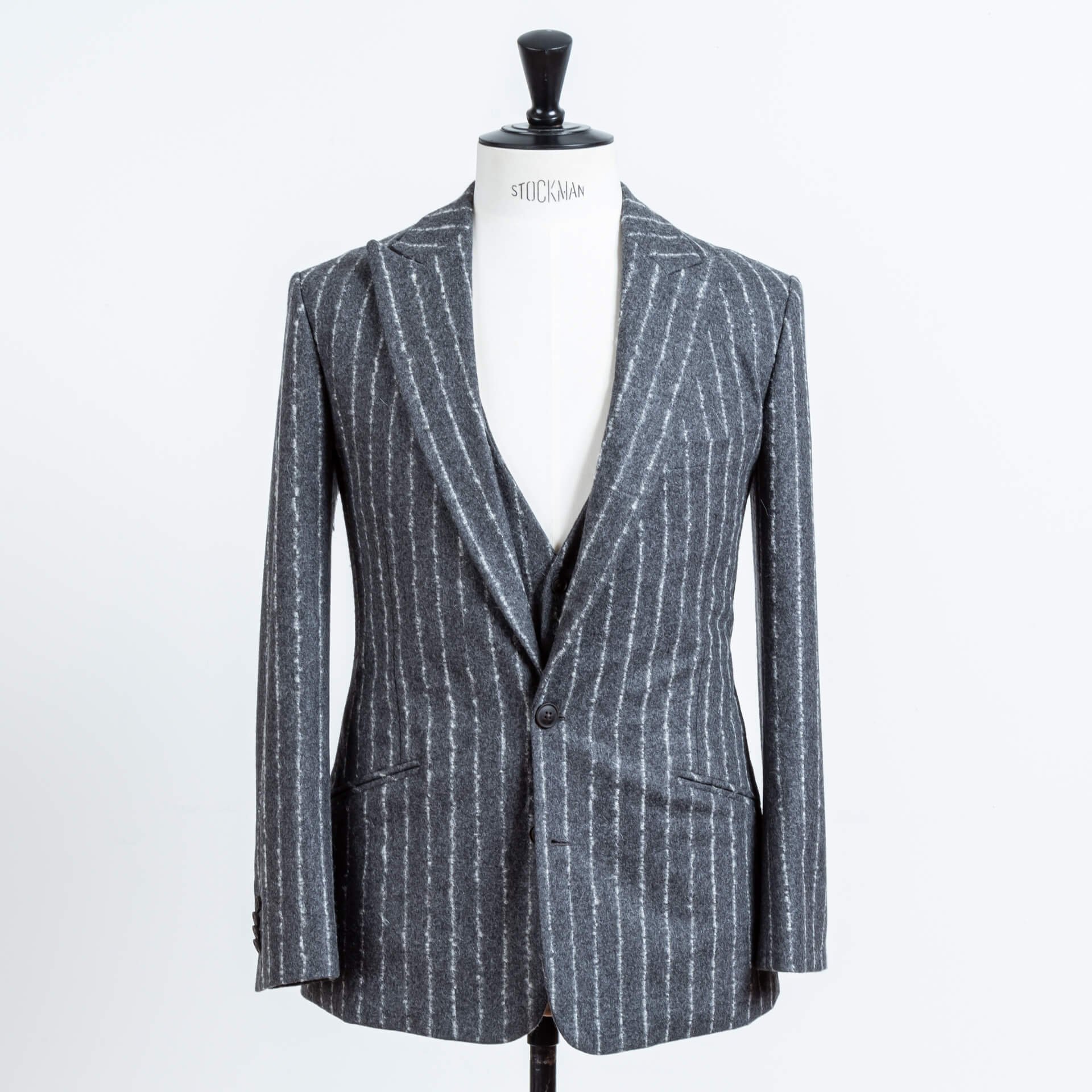 Unlined Suit: Woollen Spun Boucle Chalkstripe