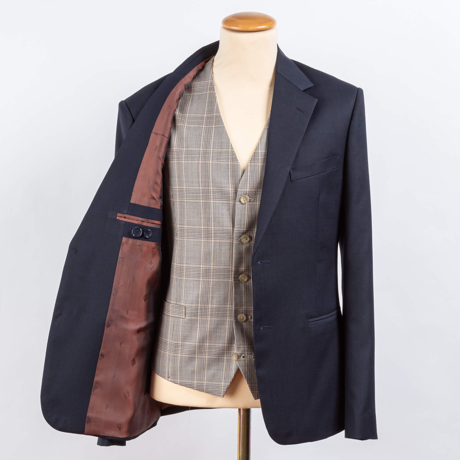 Suit Hopsack Blue with Tobacco Waistcoat