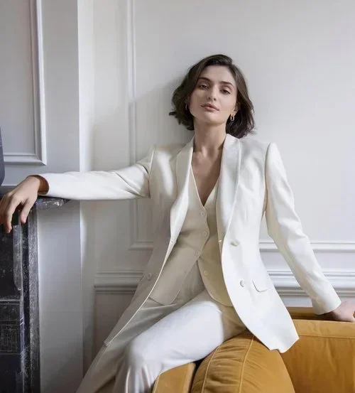 White three-piece ladies bespoke suit with waistcoat