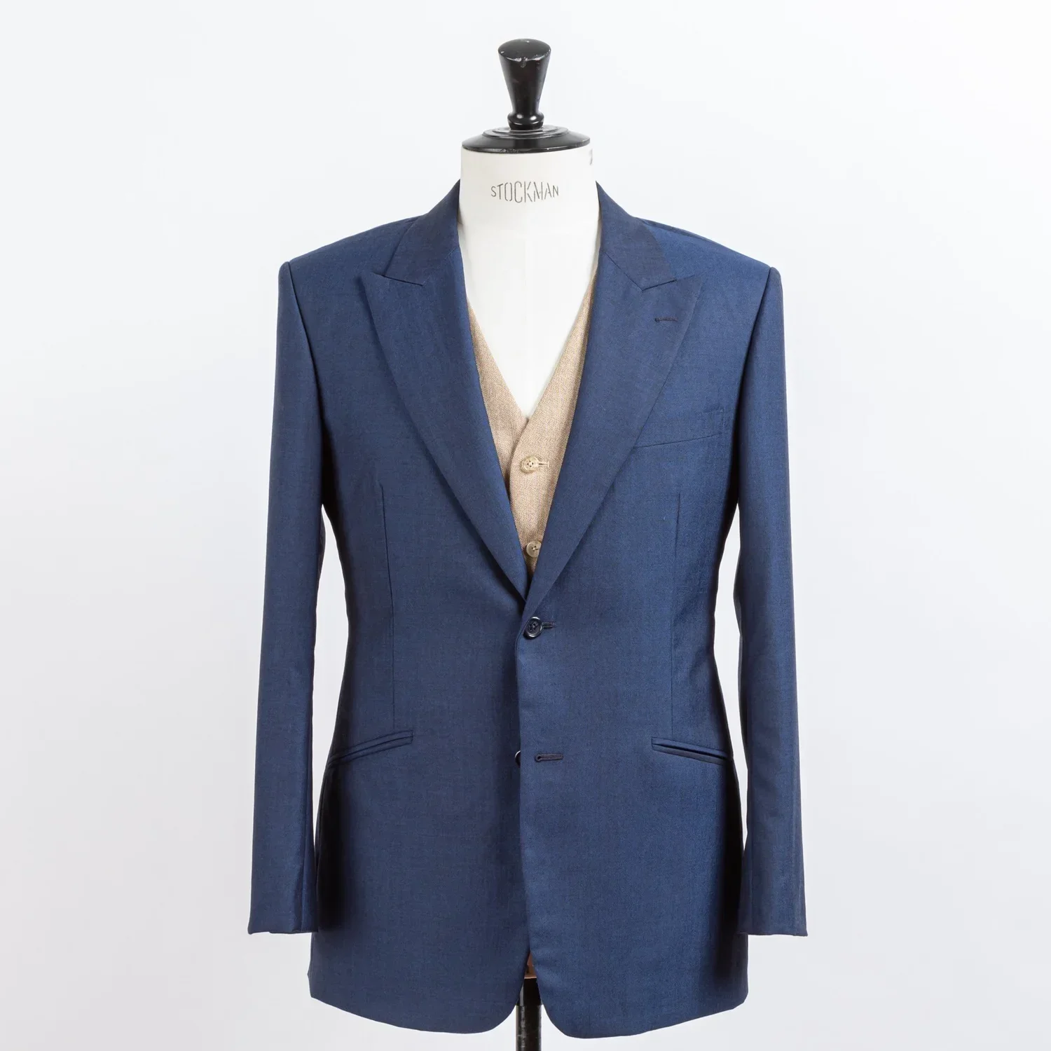 Navy wedding suit three-piece with beige contrast waistcoat