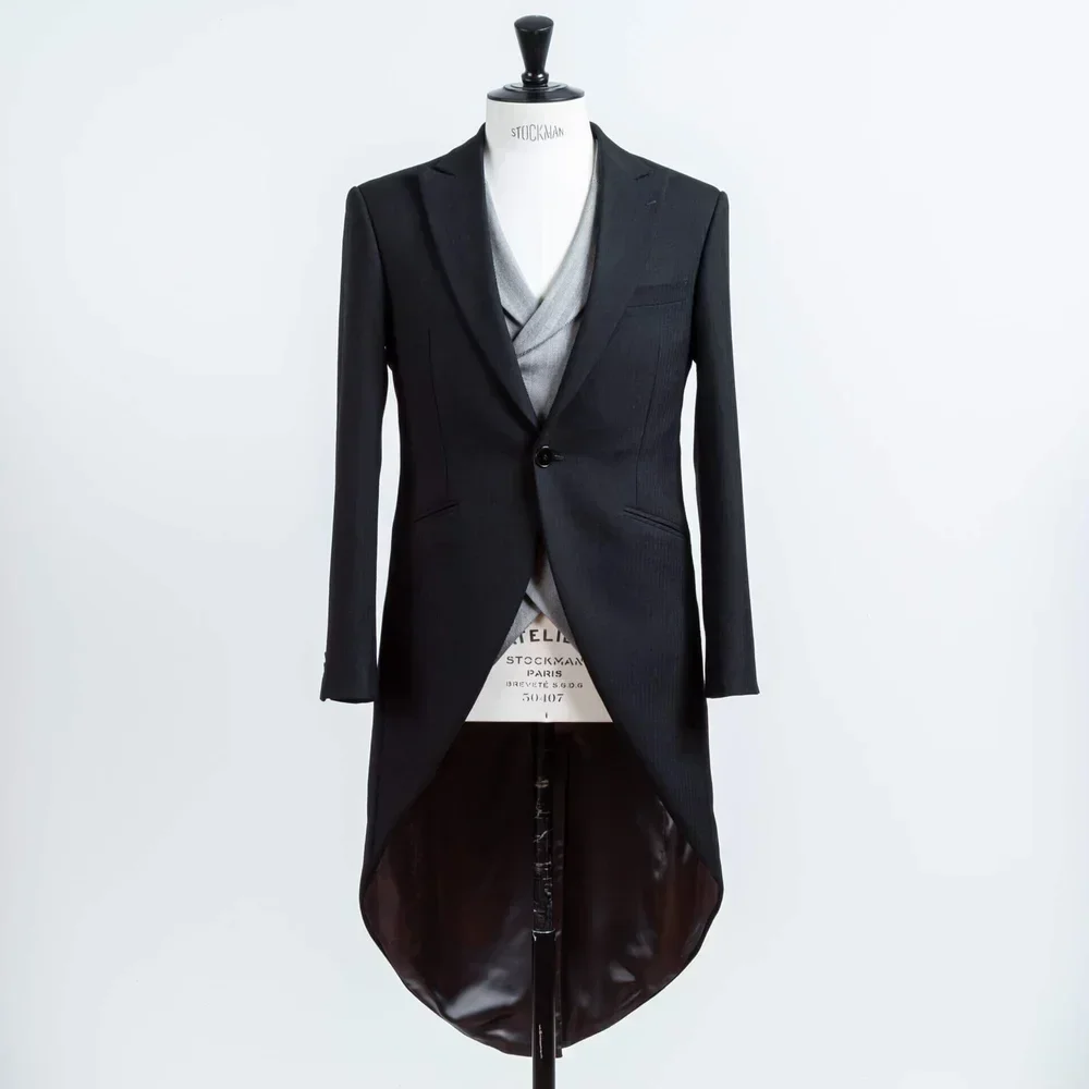 Black morning coat for groom with grey waistcoat