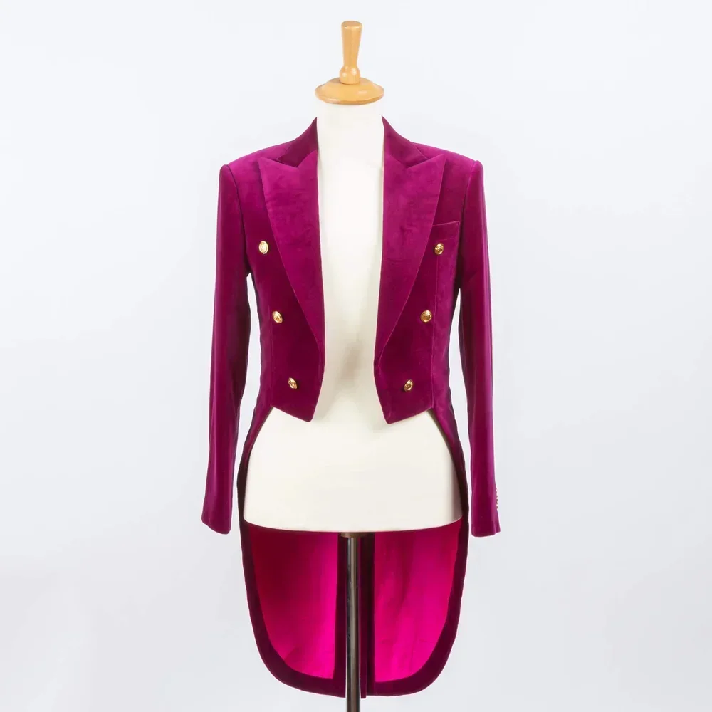 Fuchsia velvet tailcoat for groom wedding