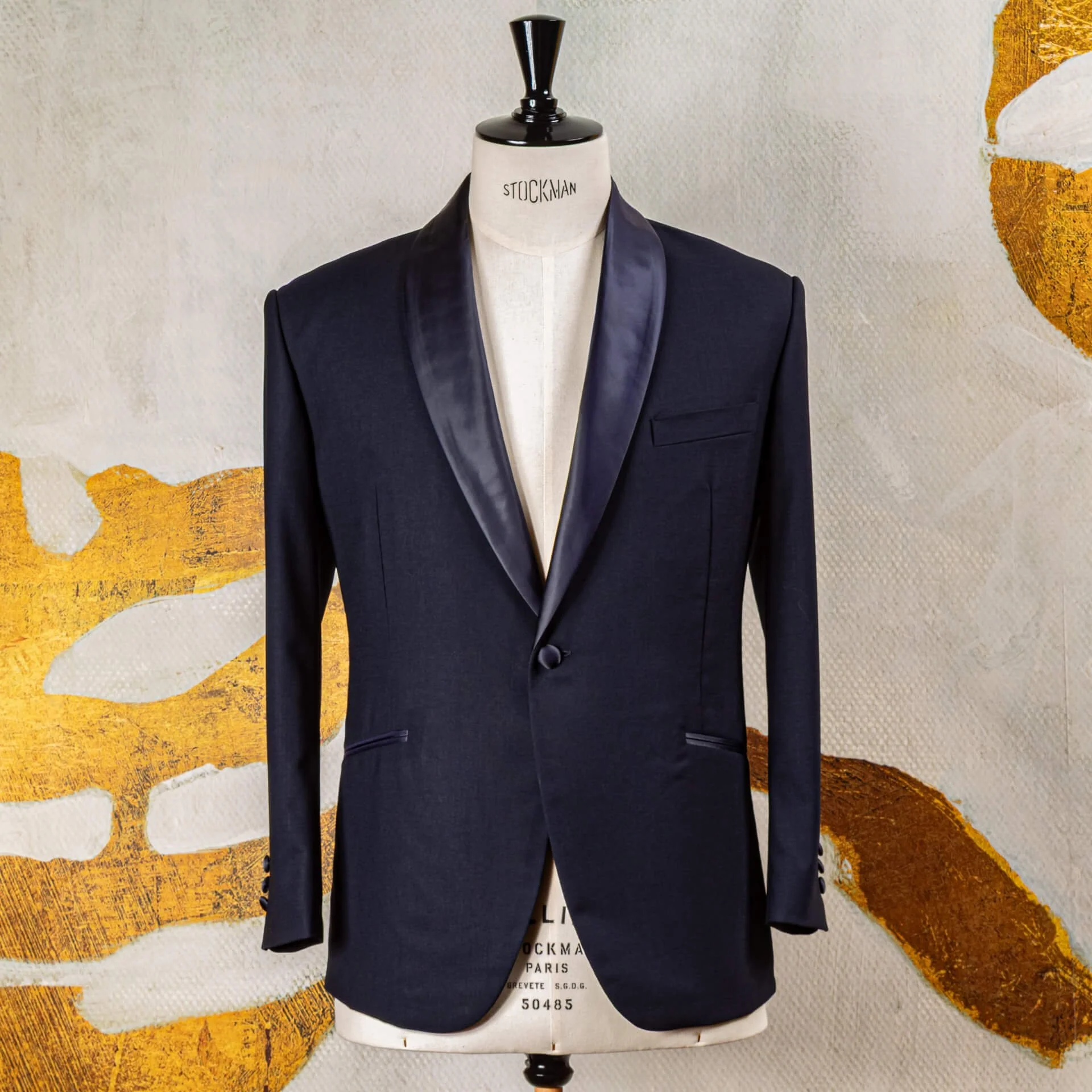 Blue merino wool tuxedo for wedding with shawl collar.jpg