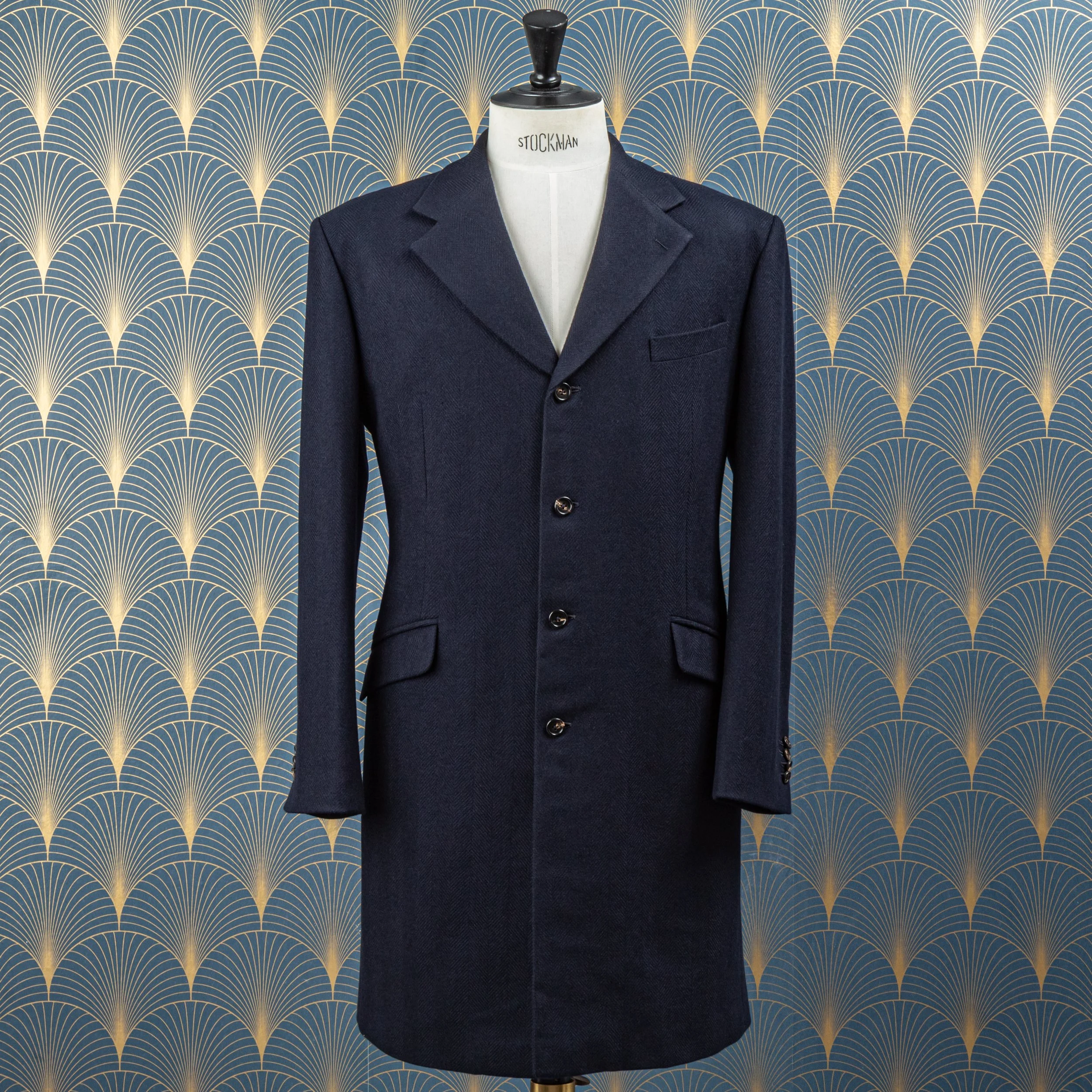 Classic bespoke overcoat in navy herringbone - Caccioppoli Cashmere & Wool-3.jpg