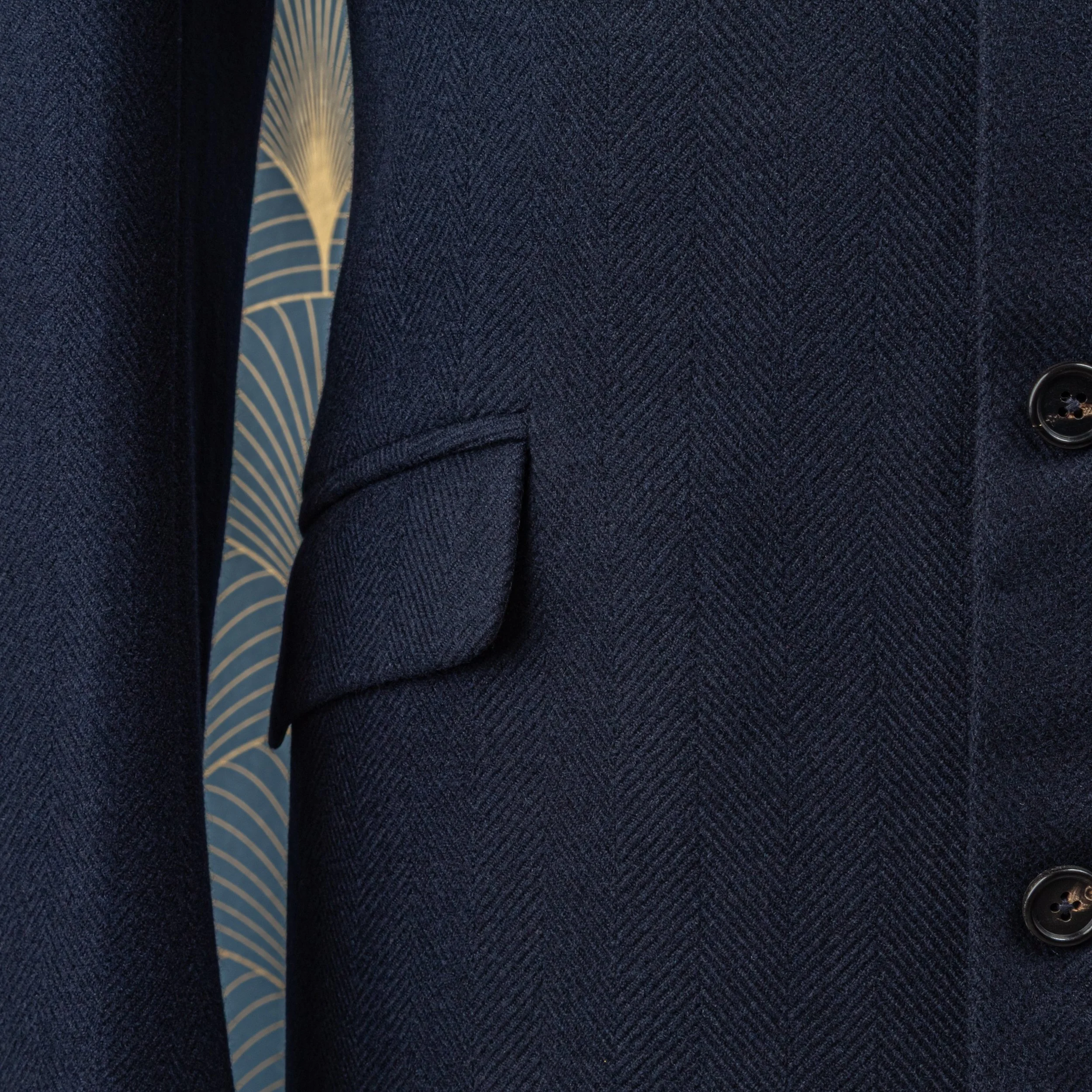 Classic bespoke overcoat in navy herringbone - Caccioppoli Cashmere & Wool-8.jpg