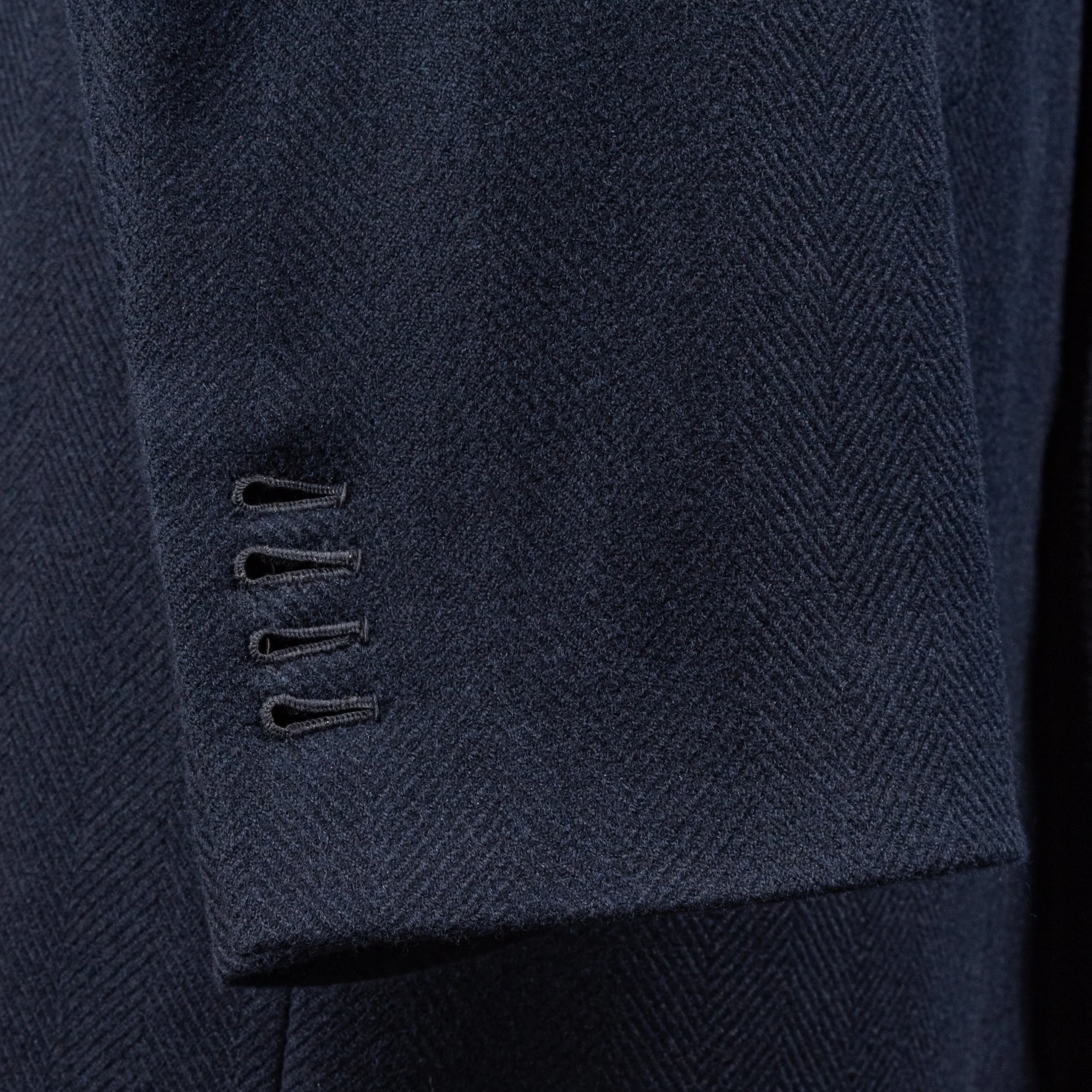 Classic bespoke overcoat in navy herringbone - Caccioppoli Cashmere & Wool-12.jpg