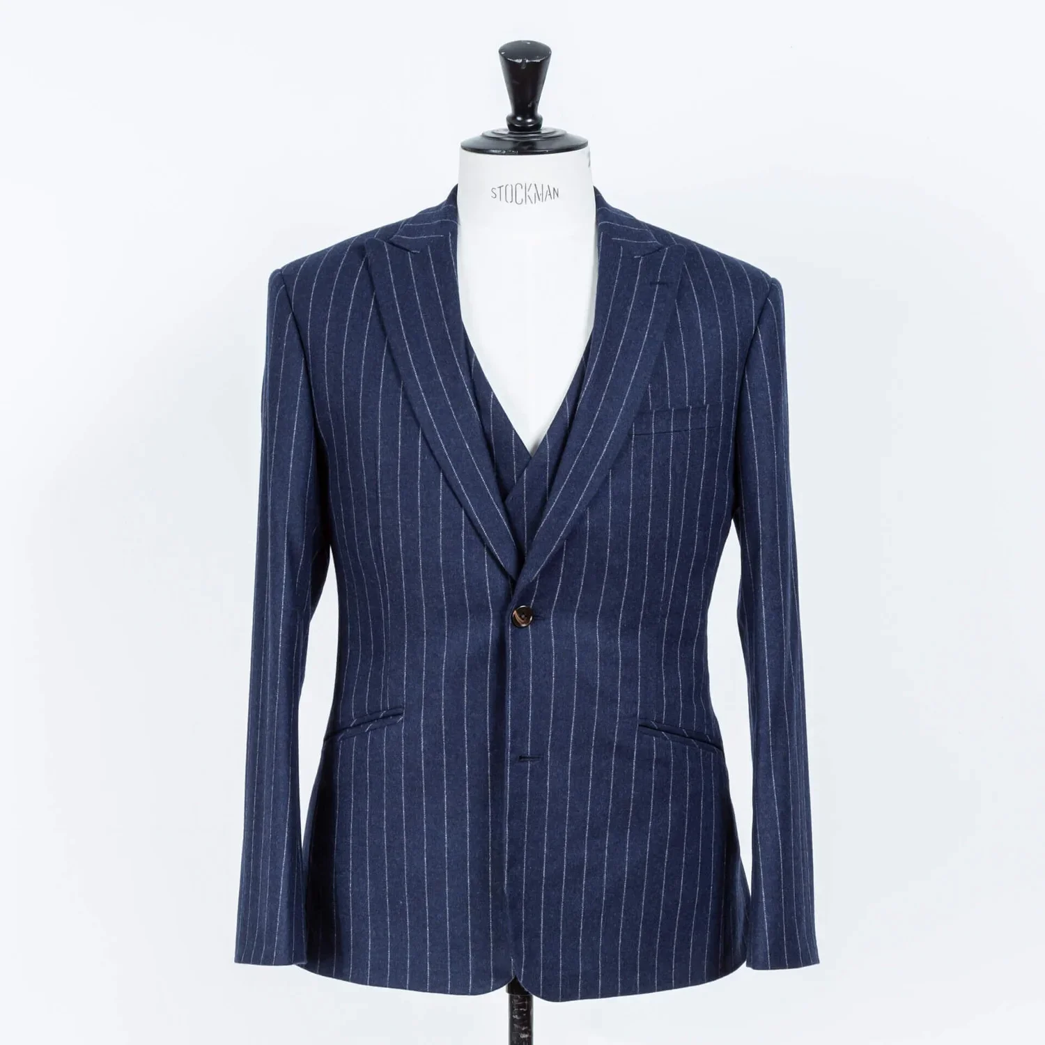 Navy blue chalkstripe wedding suit men three-piece with matching vest - timeless bespoke groom suit Amsterdam