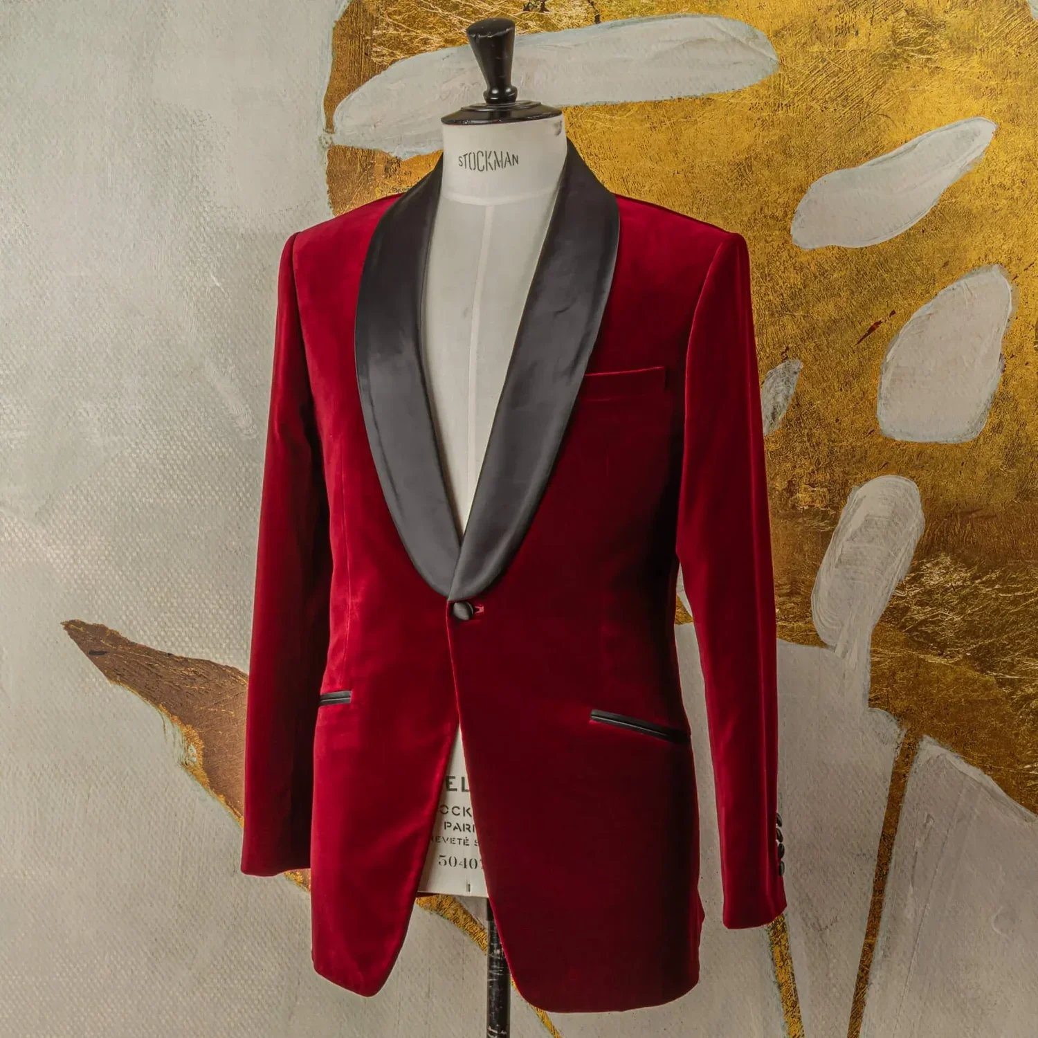 Red velvet dinner jacket men bespoke with black shawl collar Caccioppoli - bold groom jacket Amsterdam
